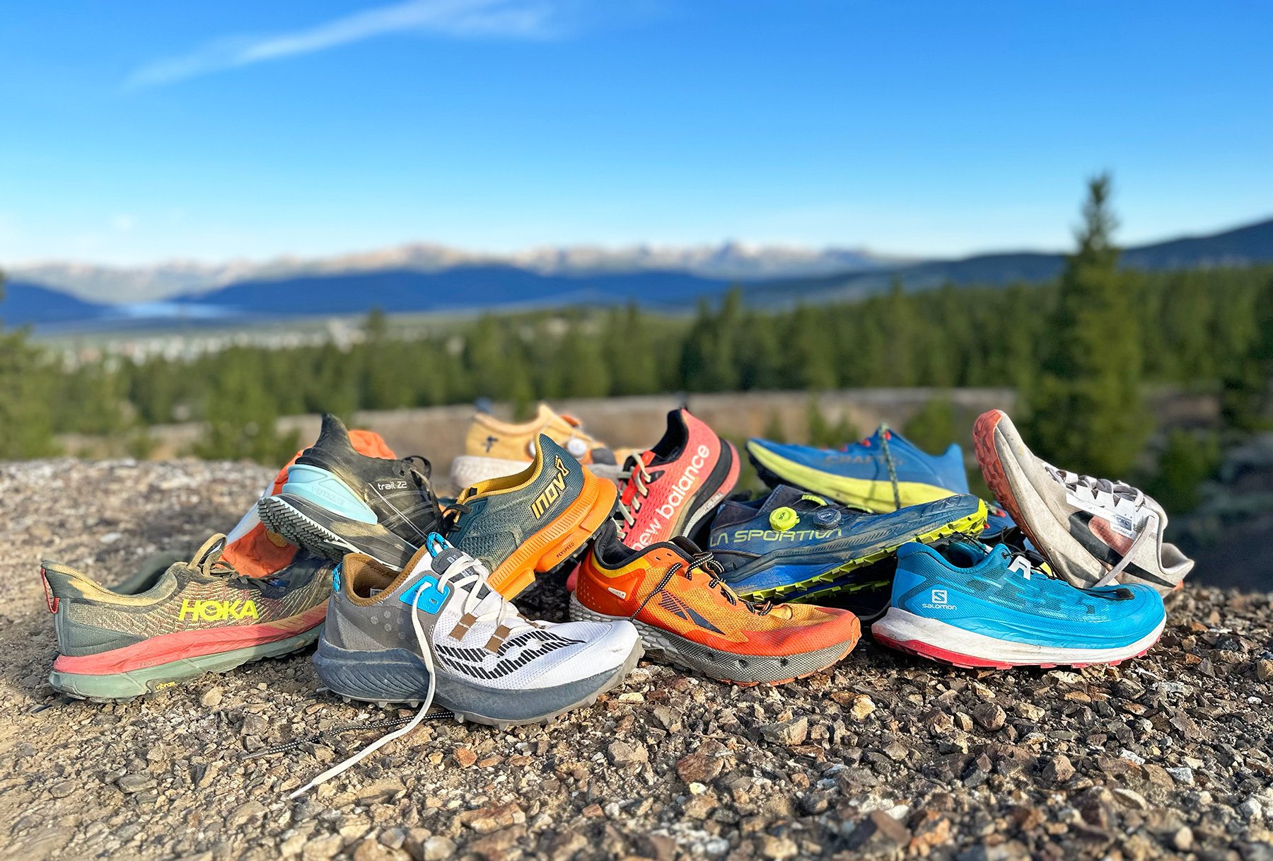 Pile of trail shoes